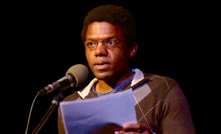 Bernard Grant reading short fiction in Downtown Seattle as a Jack Straw Fellow in 2015