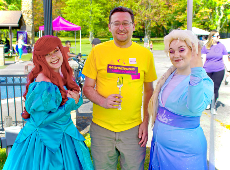Doug Blecher, Neurodiverse Culture Festival Event Organizer, with the Wandering Royals, a company that brings princesses to your event or party