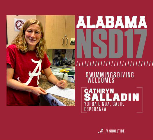 Announcing Cathryn Salladin tothe 2017 University of Alabama Swimming and Diving Team