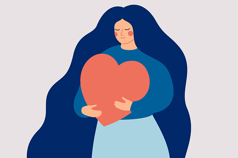 Graphic of a woman holding a heart