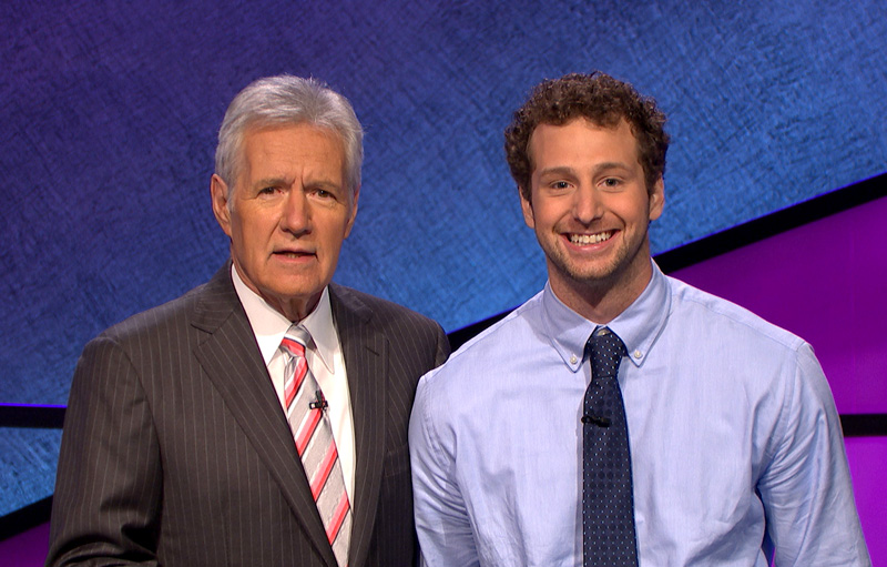 Colby Taylor with Alex Trebek on Jeopardy