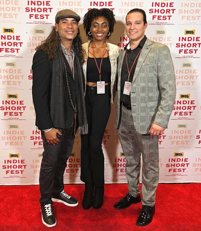 ATP Event Producer Yasser Heyaime, Gena Sims, and new ATP Member Eli Jimenes at Indie Short Fest LA, where "The Voice Inside" won the Best TV Pilot Award