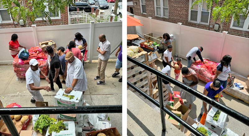 Day hab participants from S:US and AHRC NYC unboxand prepare fresh produce for the community fridge.