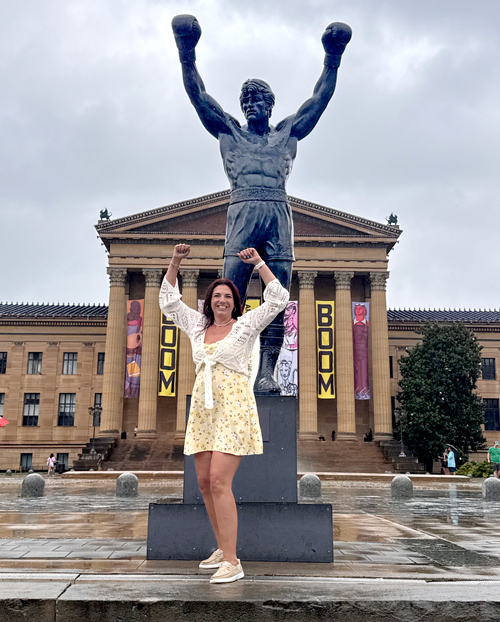 Gina at the Philadelphia Museum of Art in front of the Rocky Balboa statue.