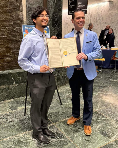 Sairam Soundararajan with NY State Assemblyman Angelo Santabarbara, Chair of the New York State Assembly Committee on People with Disabilities