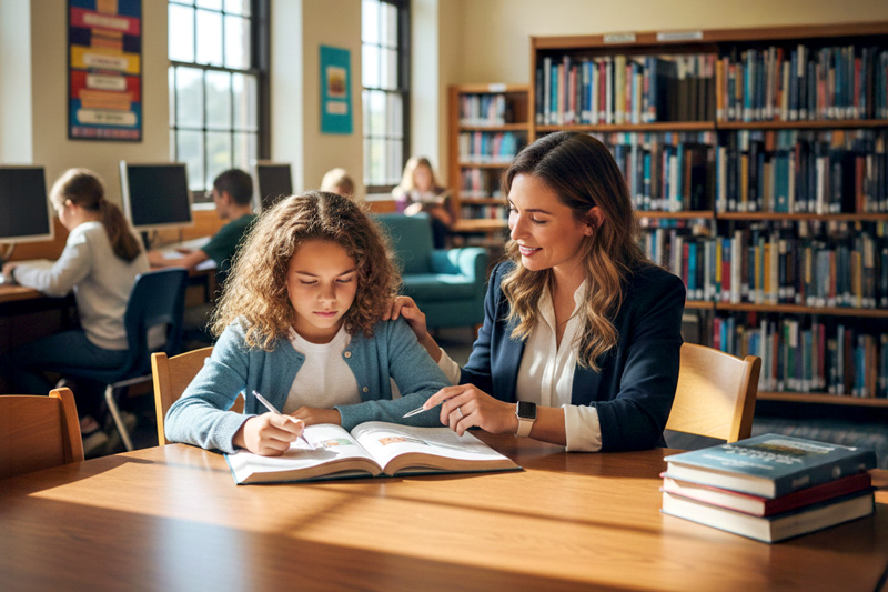 Middle School Student Receiving Guidance for Independence