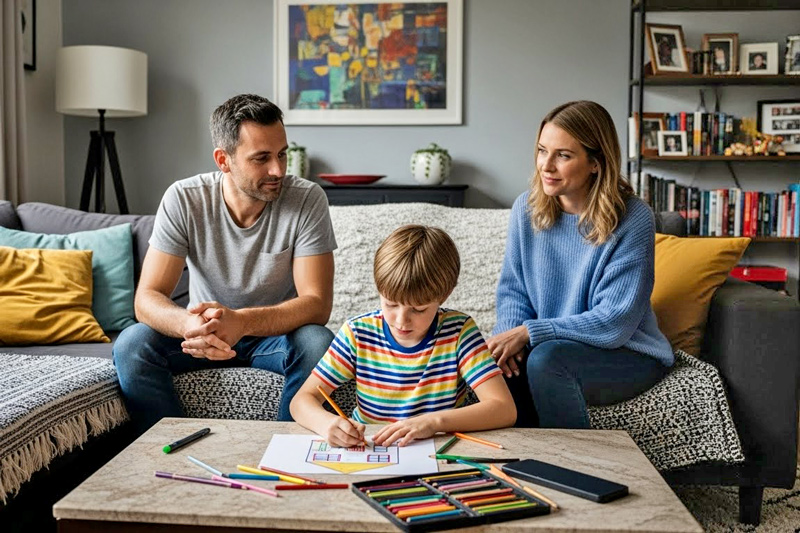 Parents Watching Child Draw a Picture