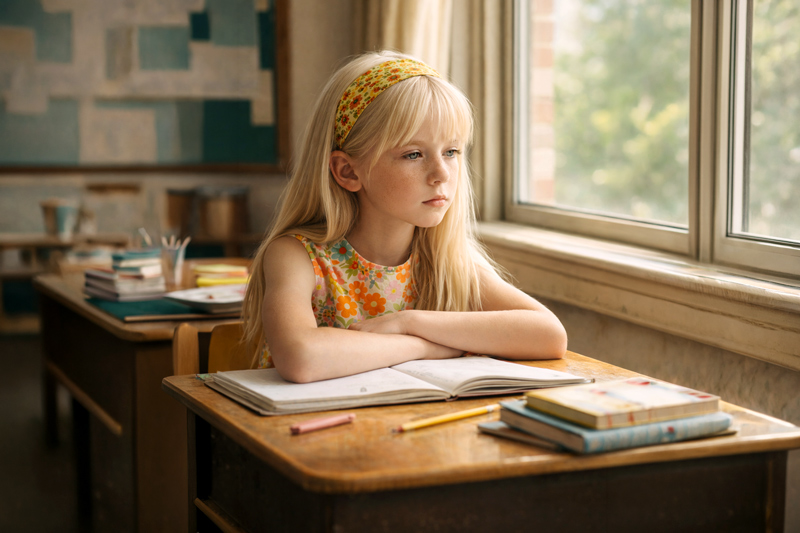 Female Student Classroom Quiet Reflection