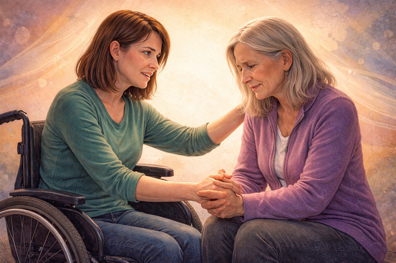 Disabled Woman Caring for Non Disabled Woman