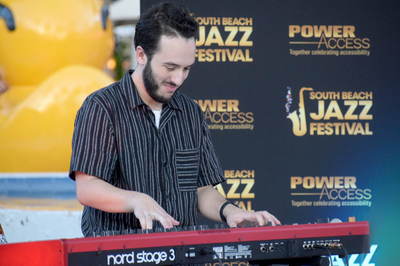 The Voice Inside composer and keyboardist Michael Gaspari performs his original music at the South Beach Jazz Festival, with the ATP Voices Trio. Credit: Zachary Hoaglund