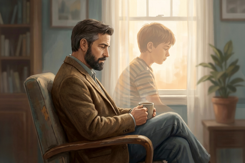 Man Reflecting on Childhood Memories