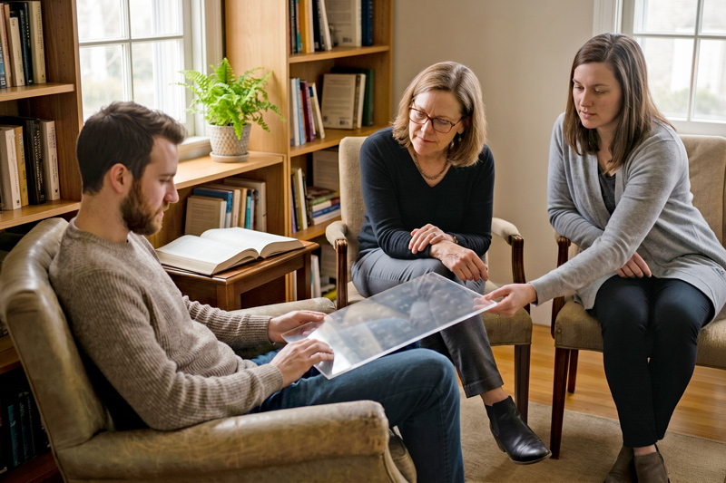 Therapist and Client Using Letterboard