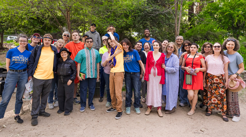 Express Yourself cast members, communication partners, and The Miracle Project creative team gather after filming Unmuted, celebrating the culmination of months of collaborative songwriting, creativity, and multimodal communication.