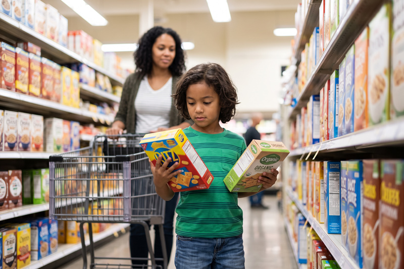 Child Comparing Grocery Choices