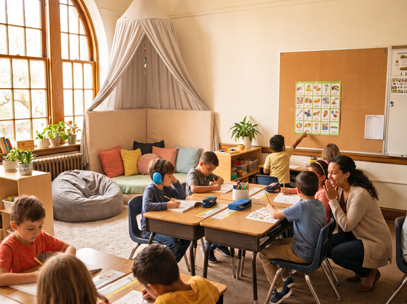 Inclusive Classroom With Sensory Corner and Support